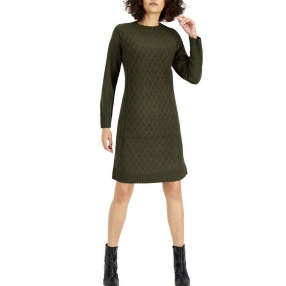 INC International Concepts Cable-Knit Sweater Dress Rosemary Size S